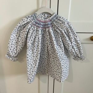 La Coqueta NWT Blue Floral Elodie Baby Girl Smock Set 18M
